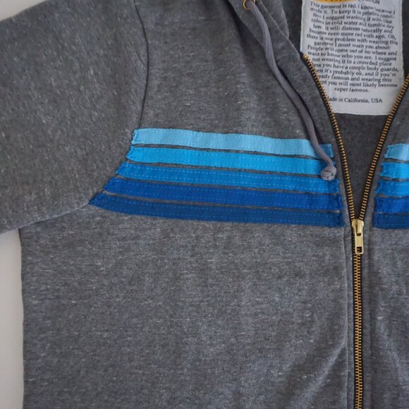Aviator Nation Grey Cotton Zip Hoodie Blue Stripe Sporty Retro Nostalgic XL - Picture 10 of 12